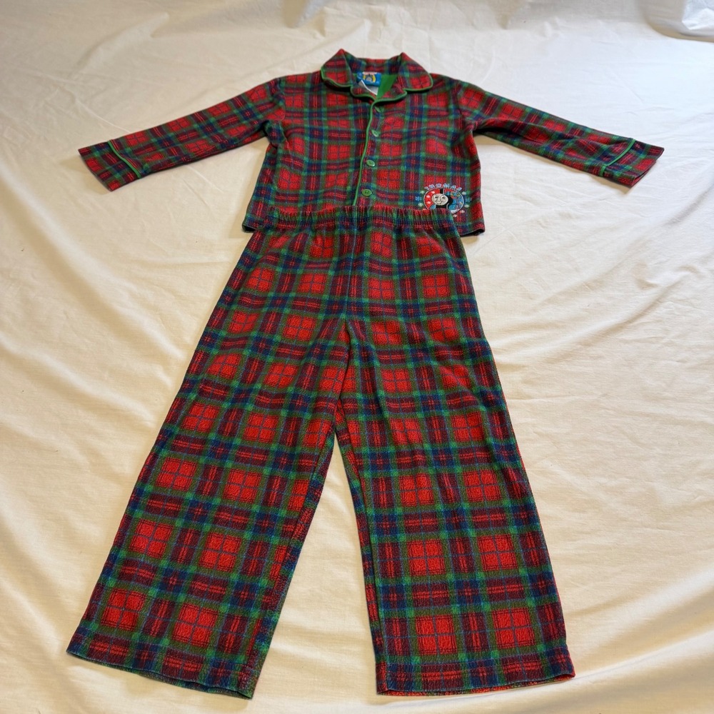 Thomas & Friends Toddler Boys Red Green Plaid Fleece Pajama Set Size 4T Holiday
